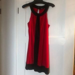 Ladies red and black trimmed dress